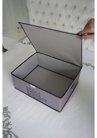 Elegance Keçe Kapaklı Baza Kutu Hurç, Organizer, 50x40x19cm, Eşyalarınızı Düzenleyin, Gri Renk Renkli