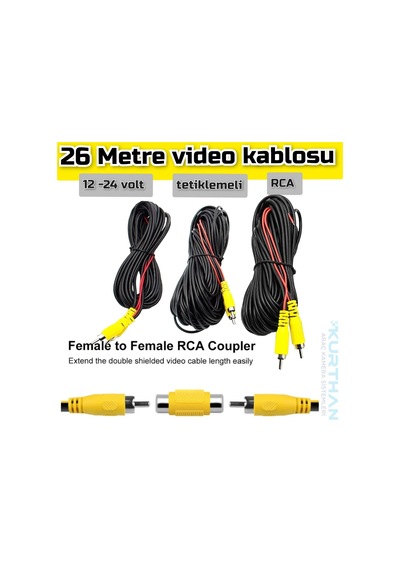 26 Metre Araç Kamerası Video Kablosu Tetiklemeli Rca Soket