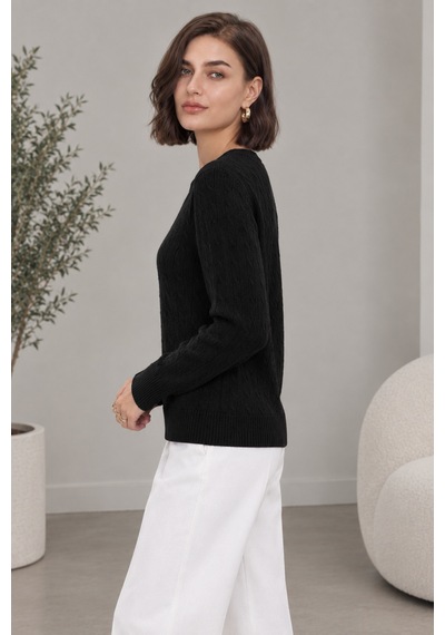 Youknitwear You Rio %100 Pamuk Bisiklet Yaka Kadın Kazak Siyah