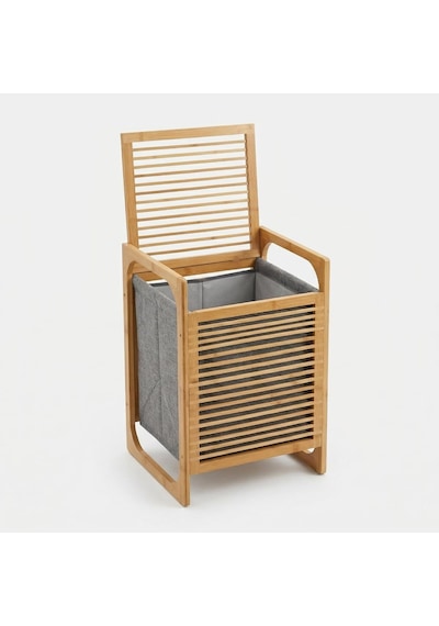 Deconox Doğal Bambu Çamaşır Sepeti 40x35x60 Cm - İçi Bezli, Kapaklı Ve Hasır Kulplu Ahşap Kirli Sepeti Diğer
