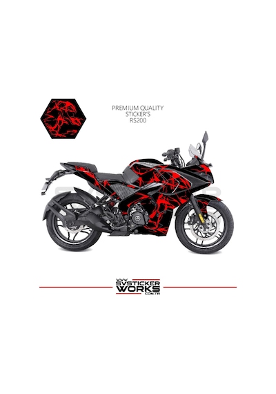 Bajaj Rs200 Kaplama Sticker Şimşek Yıldırım Motor Kaplama Modeli Hazır Kit Kırmızı
