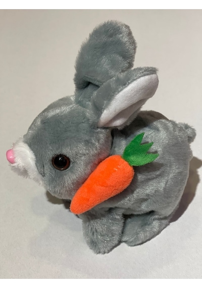 Era Sesli Zıplayan Hareketli Havuçlu Peluş Tavşan 18x17 Cm Gri
