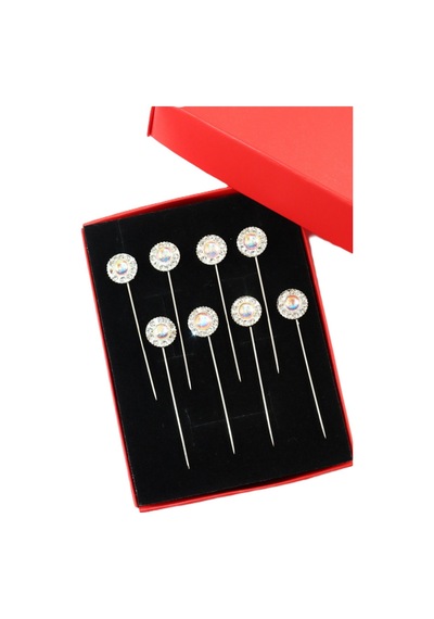 Numetal 8 Li Ekru Kristal Taşlı Eşarp İğnesi. Şal İğnesi. Türban İğnesi. Başörtü İğnesi. Eşarp Ve Şal İğnesi Gümüş