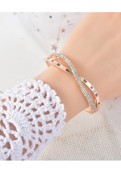 Murayshine Taşlı Romen Rakamlı Modern Çelik Bileklikler Gold