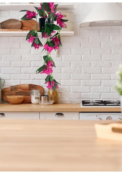 Yapay Çiçek Saksıda Sarkan Begonvil Fuşya 3 Dal Bodrum Çiçeği 60*23cm