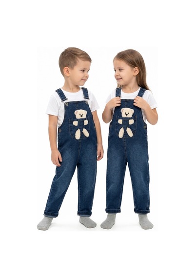 Bebegen Unisex Laci Ayıcıklı Cepli Kot Salopet Tulum Çok Renkli