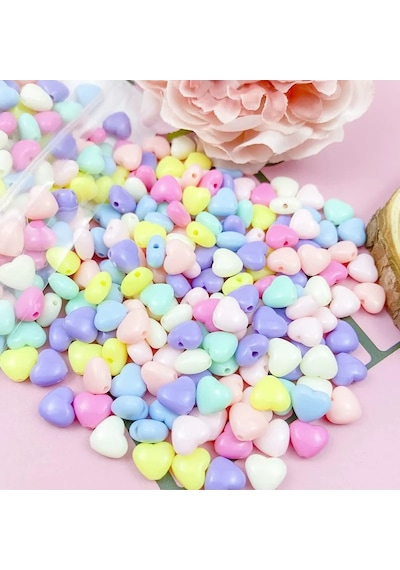 20 Gr 100 Adet Şeker Rengi Akrilik Kalp Boncuklar Renkli Karışık Plastik Pastel Boncuklar Ara Boncuk Kalp Şekilli Kolye Bilezik İçin