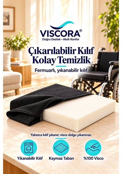 Tekerlekli Sandalye Minderi %100 Visco Kare Oturma Minderi, Kaymaz Taban 44 44 5 Cm Siyah