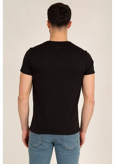 Erkek Siyah Slim Fit Bisiklet Yaka Basic T-shirt Siyah