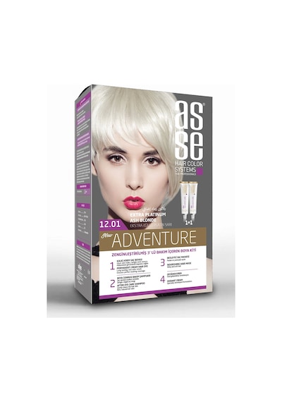 Asse Adventure Set Saç Boyası, Kalıcı Ve Canlı Renkler 1+1 İki Kullanım Seti No:12.1 Extra Küllü Pl