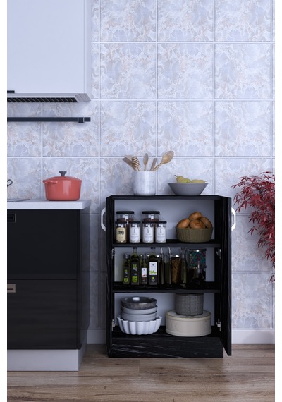 Çok Amaçlı Mdf Dolap Raflı Kapaklı Mutfak Balkon Banyo Siyah
