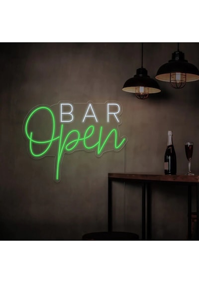 Open Bar Yazılı Neon Tabela Yeşil