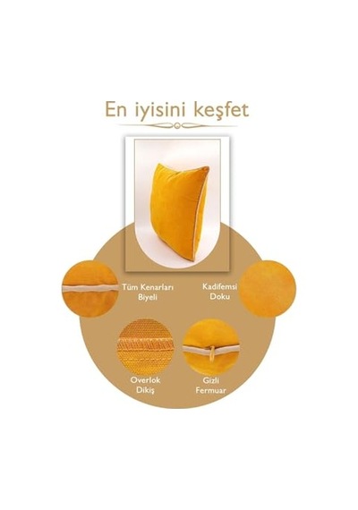 Seçenekli Krem Biyeli Sarı Kırlent Kılıfı Dekoratif Düz Sade Panoroma Panbiy Sarı Krem 30x50 Diğer