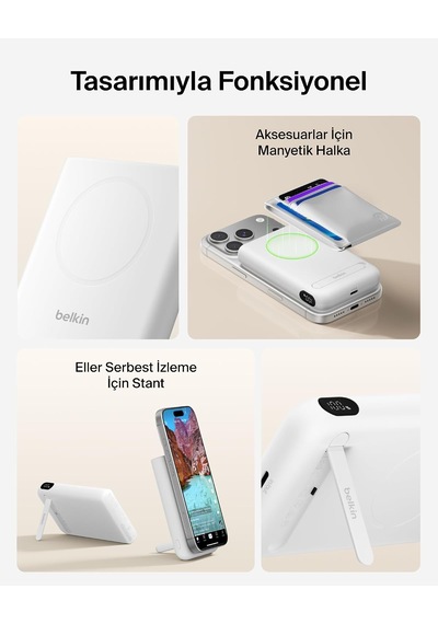 Belkin Ultracharge Pro 10000 Mah Manyetik Stantlı Power Bank, 25 W - Beyaz