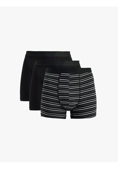 Koton Regular Fit Çizgili Pamuklu 3'lü Boxer Seti Siyah 6slm90030mk