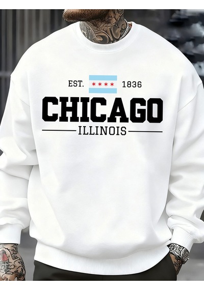 Startmore Startmorechicago Illinois Baskılı Sonbahar Erkekler Kazak Yumuşak Giysiler Büyük Boy Sokak Kazak Polar Beyaz