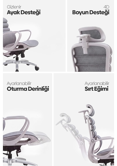 Rosso Ergonomik Çalışma Koltuğu - Sabit Kolçak - Gri