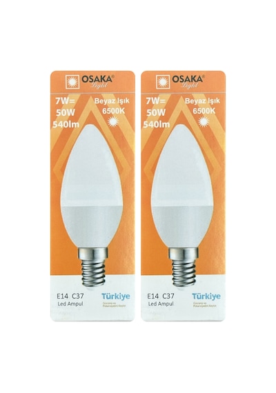 2 Adet Osaka 7w 50w Beyaz Işık 6500k E14 Duylu İnce Duy Led Mum Ampul