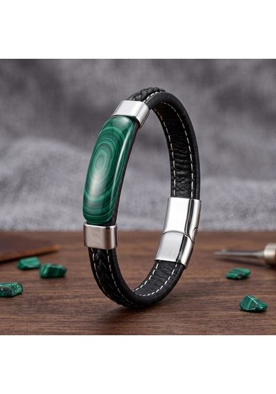 Moncuk Design Malahit Verde Doğal Taşlı Deri Çelik Erkek Bileklik 33512b1d17 Çok Renkli