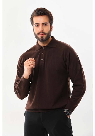 Ersin Triko Erkek Polo Yaka Yün Kazak 4135 Kahverengi