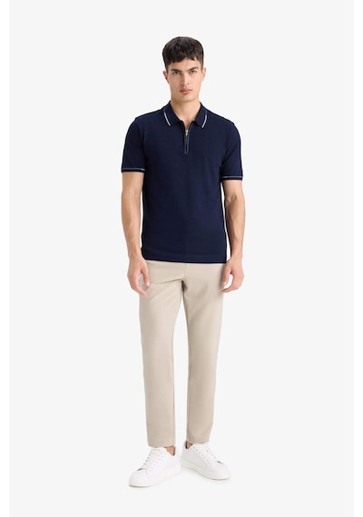 Defacto Standart Fit Polo Yaka Fermuarlı Triko Kısa Kollu Tişört D6199AX24HS Lacivert