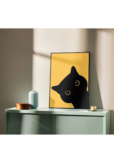 Çerçevesiz Poster Kara Kedi, Dijital Baskı Kağıt Poster Kara Kedi, Ofis, Salon Dekorasyon