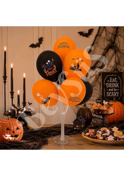 Cadılar Bayramı Standlı Pastel Balon Seti 7li Çok  Renkli
