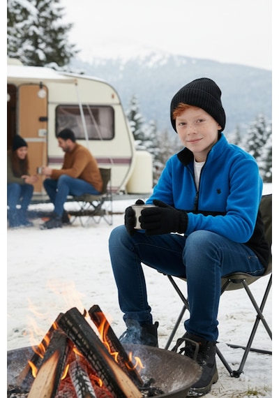 Lela Yumuşak Dokulu Yarım Fermuarlı Renk Bloklu Dik Yaka Unisex Çocuk Polar 5905004 Saks-Siyah