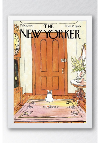 The New Yorker Çerçeveli Tablo February 4 1974 - Evde Sahibini Bekleyen Köpek Tablosu