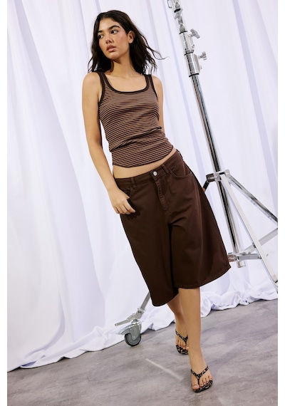 Defacto %100 Pamuk Normal Bel Kısa Paça Gabardin Bermuda F3133ax26smbn614 Kahve-bn614