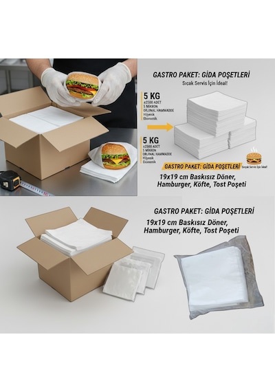 19x19 Gıda Poşeti 5 Kg Baskısız - Hamburger Döner Tost Kesesi 2500 Adet