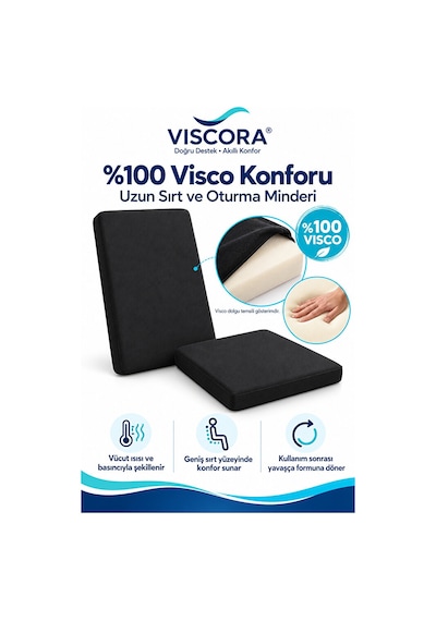 Müdür Ve Ofis Koltuğu Minderi 2 Li Set %100 Visco Uzun Sırt Ve Oturma Desteği Siyah