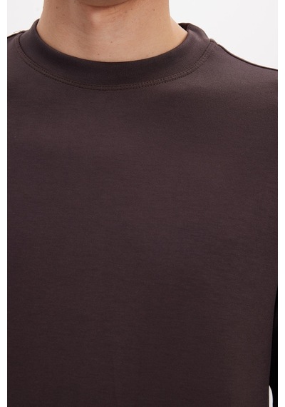 Tudors Erkek Standart Fit Normal Kesim Uzun Kollu Ekstra Soft Modal Kumaş Bisiklet Yaka Kahverengi Sweatshirt-50225