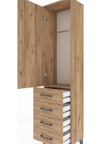 Arges Dolap Tek Raflı 4 Çekmeceli Tek Askılı 44x30x182 Çam-çam Çam