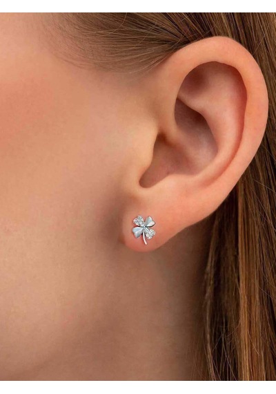 Brezza Lusso Jewelry Gümüş 4 Yaprak Yonca Bayan Gümüş Küpe