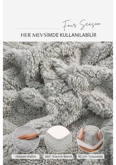 Süper Yumuşak Jakar Kadifemsi Peluş Lastikli Fitted Çarşaf Seti Kaymaz Tek/çift Kişilik Gri Açık Gri