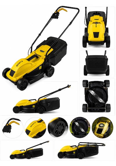Schatz 1200w Elektrikli Bakır Sargılı Tekerlekli Çim Biçme Makinesi Sarı 30 Litre Toplama Torbalı