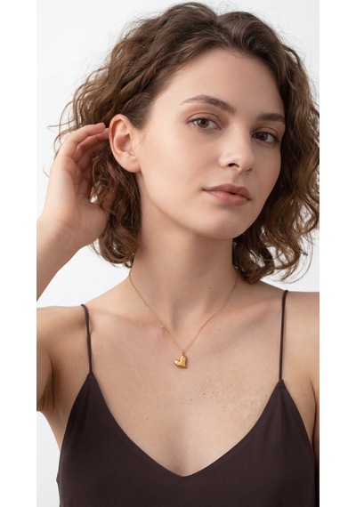 Curved Heart Kolye Krem