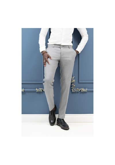 Notra Slimfit Pamuklu Kendinden Çizgili Mevsimlik Kumaş Pantolon gri