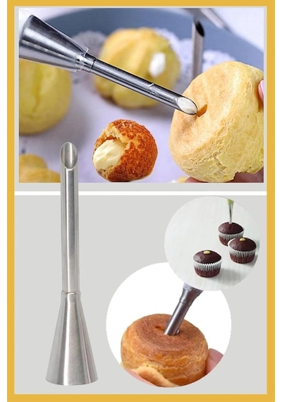 Siliko World Paslanmaz Çelik Krema Sıkma Torbası Ucu Cupcake Dolgu Duy 1 Adet + 4 Adet Şanti Torbası Diğer
