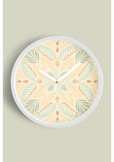 Vintage Tropikal Çiçek Ve Yaprak Tasarımlı Modern Duvar Saati - 25cm - Önü Camlı Beyaz Kasa-jh0820 Beyaz