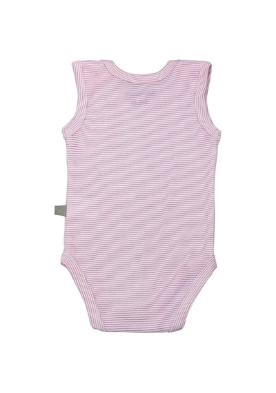 Uygunbebe Boumini Kolsuz Bebek Çıtçıtlı Askılı Body Pembe Çizgili Zarf Yaka 0-36 Ay