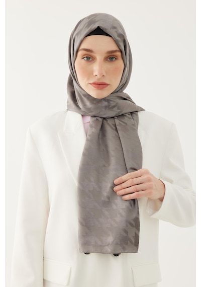 Mirsoy Scarf Kazayağı Desen Parlak Jakar Şal - Gri Gri