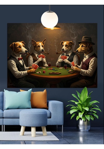 Poker Oynayan Köpekler Komik Dekoratif Kanvas - Mdf Ahşap Tablo