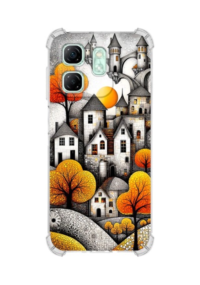 Printify İnfinix Hot 50i İle Uyumlu Düşlerin Dansı Serisi Göçebe Şatolar Tasarımlı Uv Baskılı Köşe Korumalı Antişok Kılıf Şeffaf
