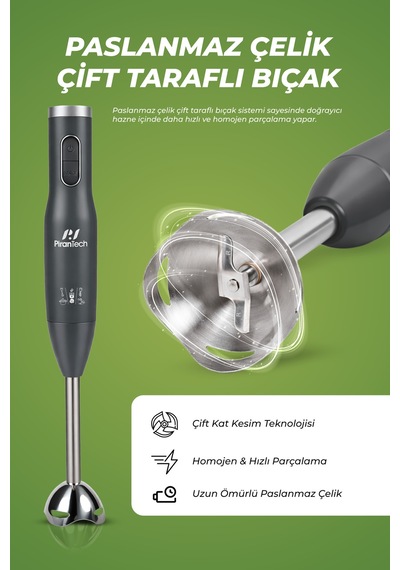 Pirantech YH-94 Parçalayıcı Çırpıcı Ve Metal El Blender Seti