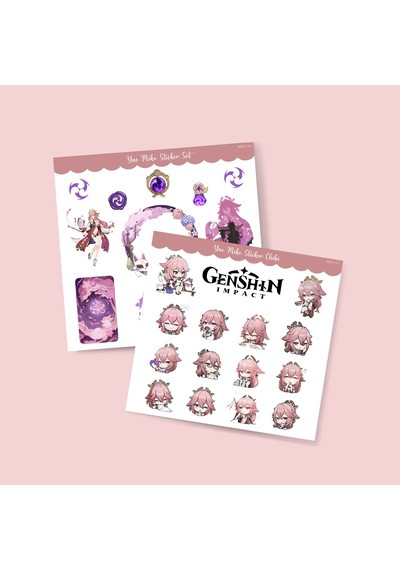 Genshin-yae Miko 2 Adet Sticker Set Parlak Kağıt