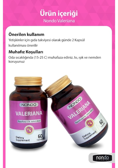 Nondo Valeriana 60 Kapsül ( Pasiflora Kedi Otu Sarı Kantaron )