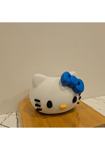 Hello Kitty Kalemlik 3d Baskı -beyaz- Mavi Kurdele