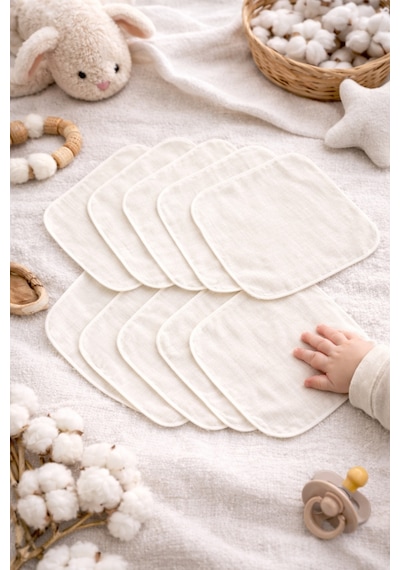 Zeypba %100 Pamuklu Bebek Müslin Ağız Mendili - Ekru 8'li